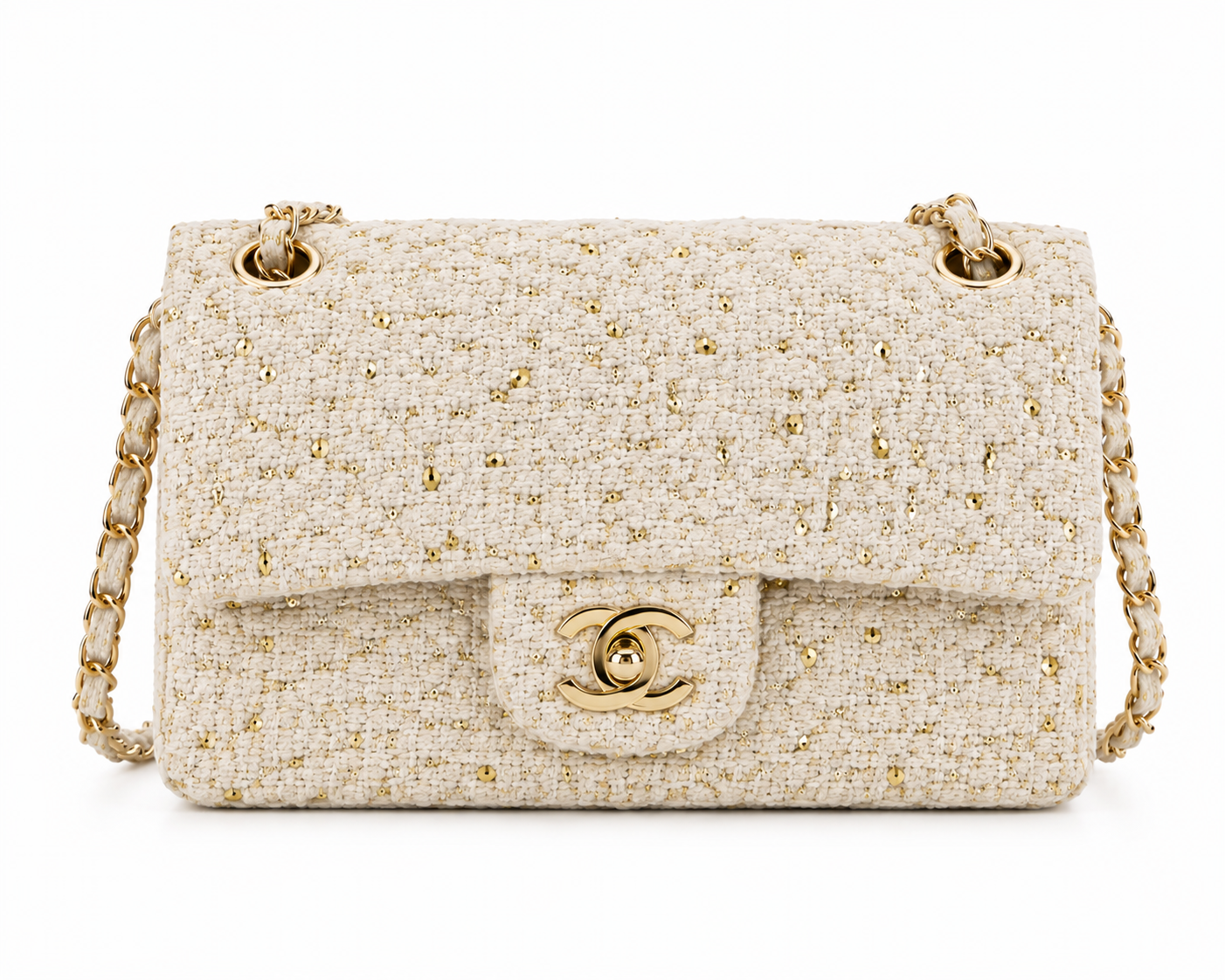 CC Ivory Tweed Chain Bag – Gold Edition